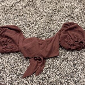 Elegant Brown Puff Sleeve Women's Top